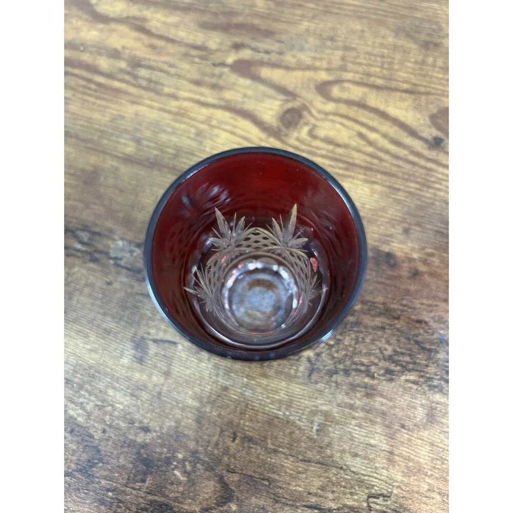 Lot Of 3 Vintage Ruby Cut To Clear Cordial Glasses Candle Holder Decor Displays